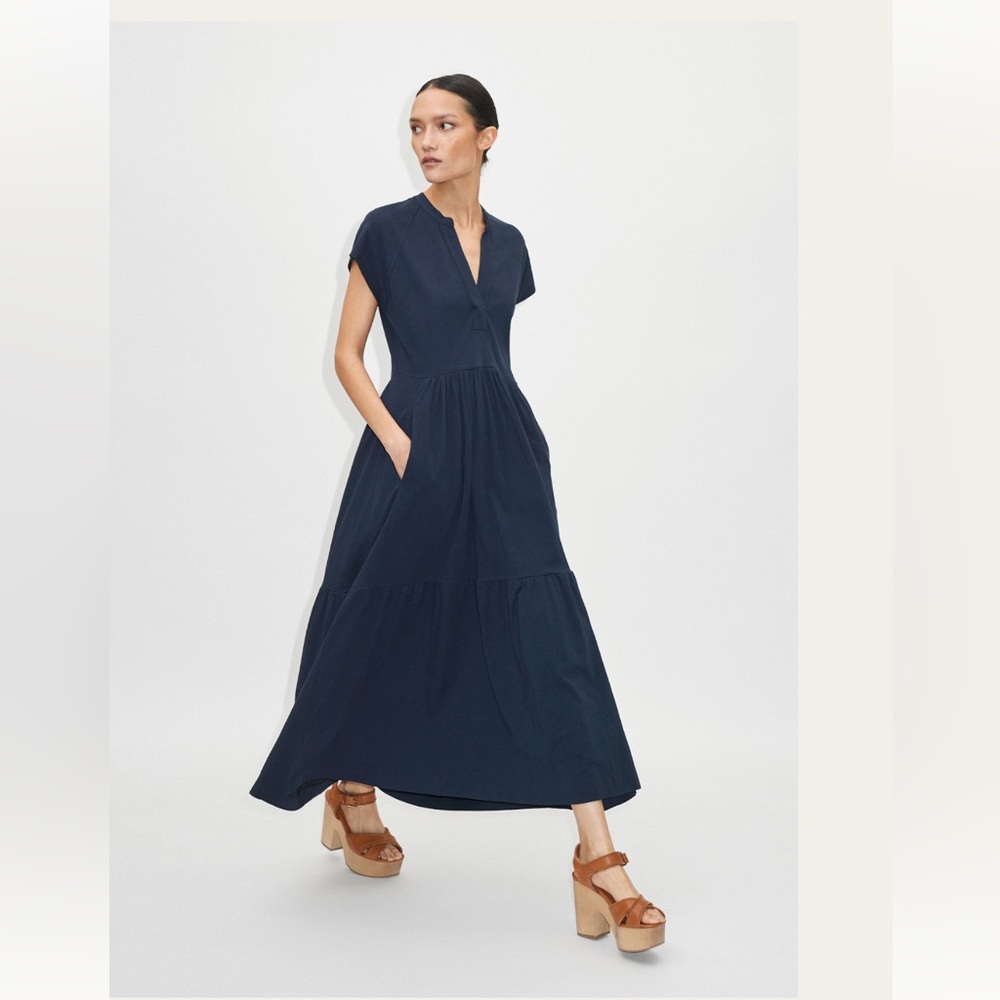 ME+EM Open Collar Tiered Maxi Dress in Navy
